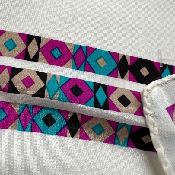 Monique Martin Designer Silk Scarf Square 25 1/2" Vintage Beige Purple Blue - Picture 3 of 4